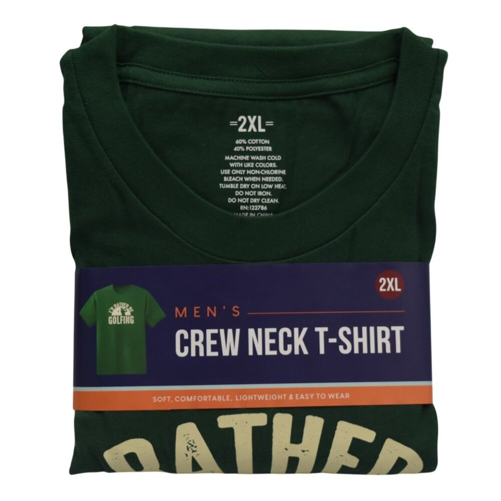 Mens Id Rather Be Golfing Graphic T-Shirt 2XL Crew Neck Green Cotton Blend - Picture 2 of 4